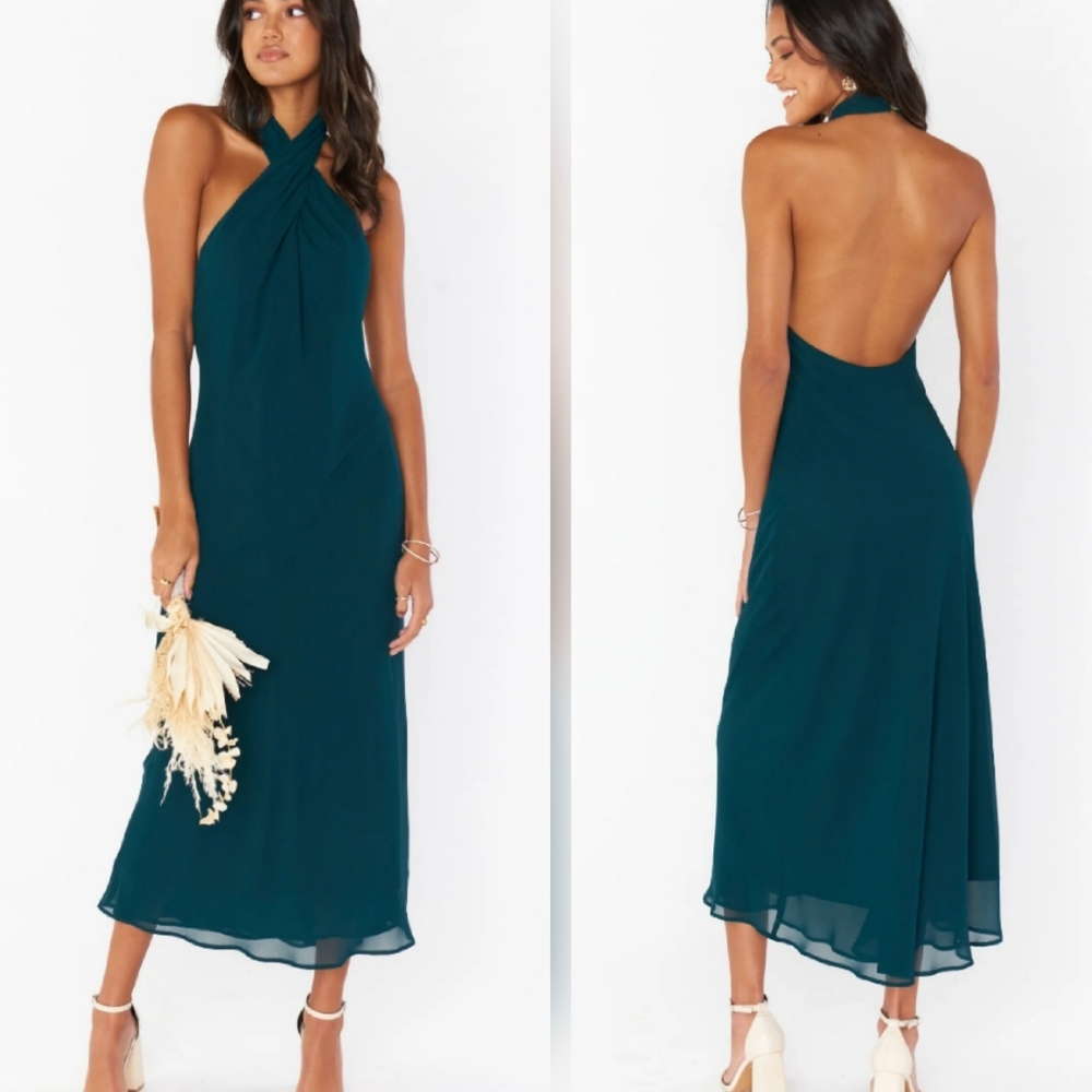 Show Me Your MuMu Teal Halter Backless Midi Dress